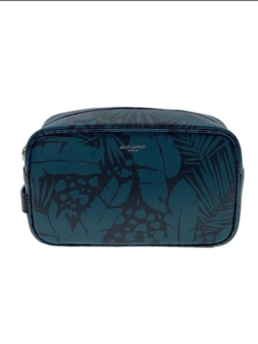 Saint Laurent Teal and Black Floral Leather Toiletry Bag